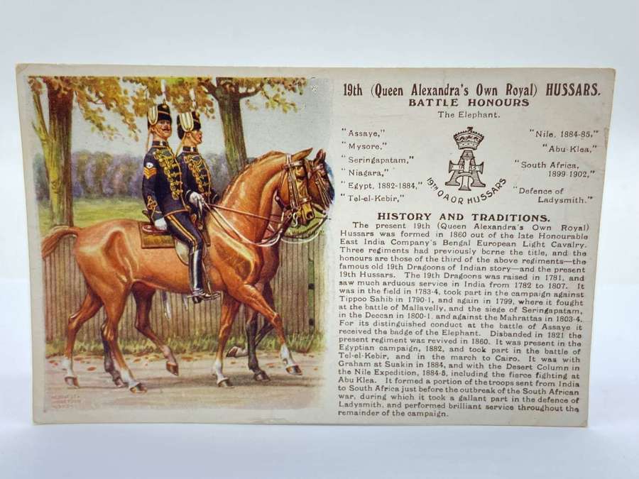 WW1 19th (Queen Alexandra’s Own Royal) Hussars Battle Honours Postcard