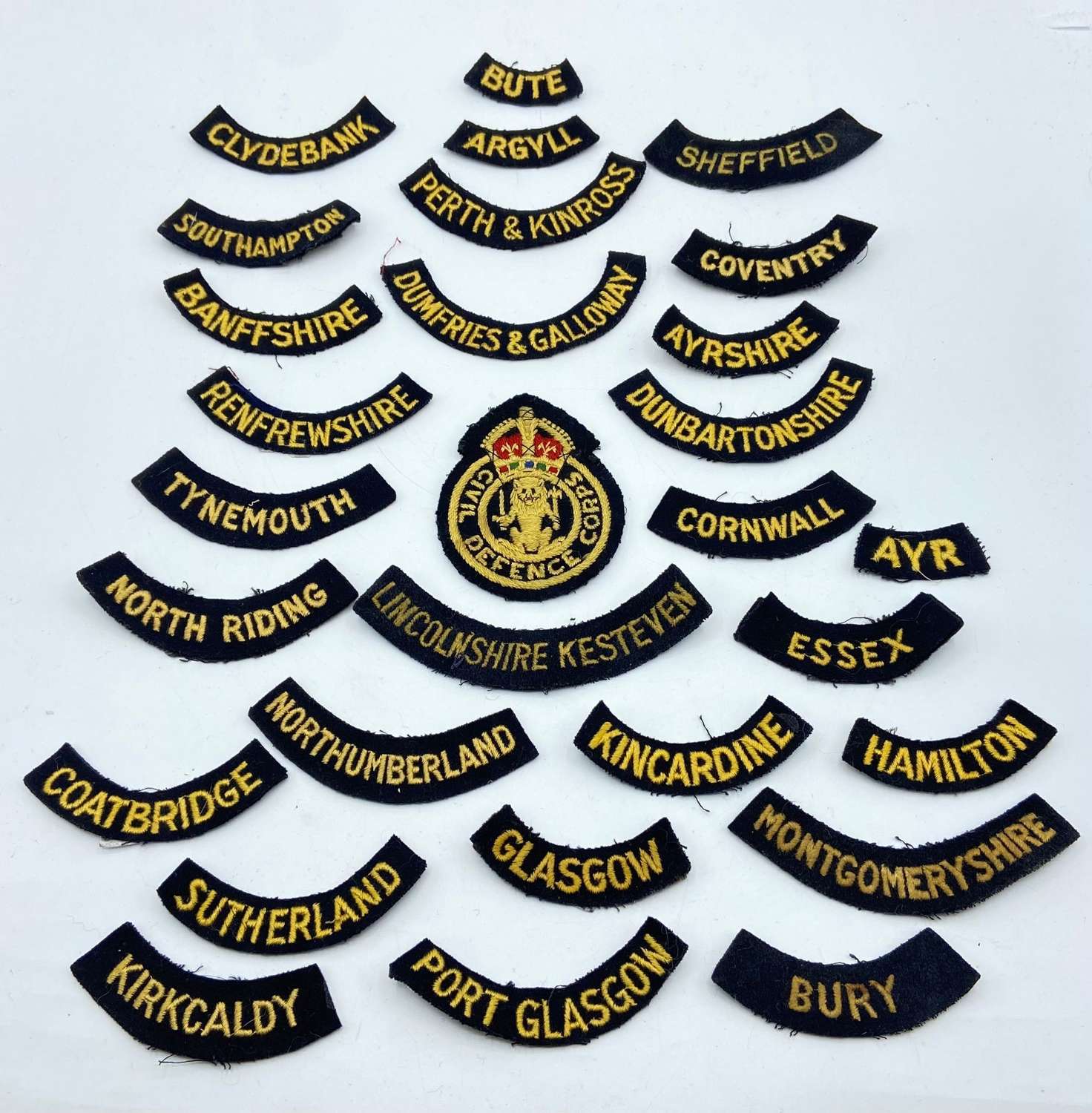 WW2 Period British Civil Defence County City Shoulder Titles Patch Lot