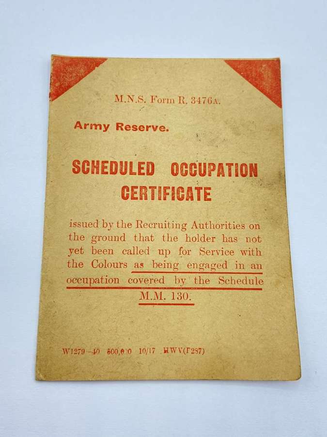 WW1 Scheduled Occupation Certificate Munitions Area Winchester