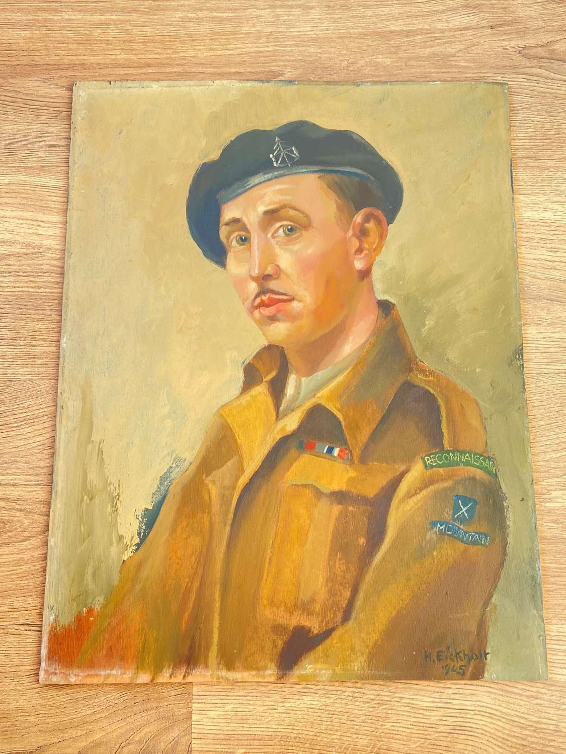 WW2 52nd Reconnaissance Corps Oil On Board Painting