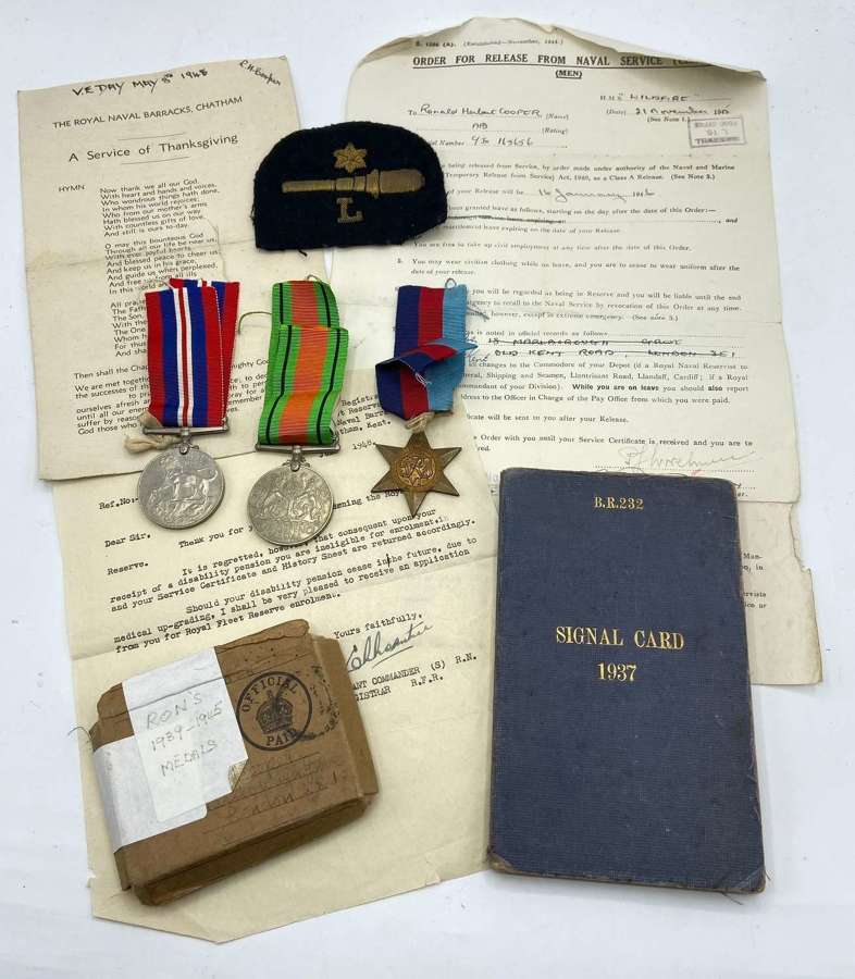 WW2 Royal Navy Gunner Medal Grouping To Gunnery Layer Ronald H Cooper
