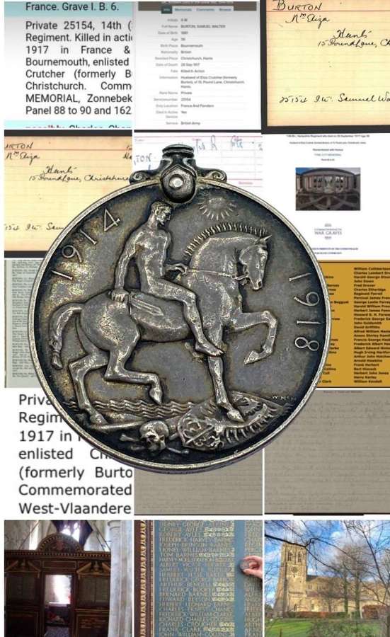 WW1 British War Medal To KIA Samuel W Burton, Hampshire Reg