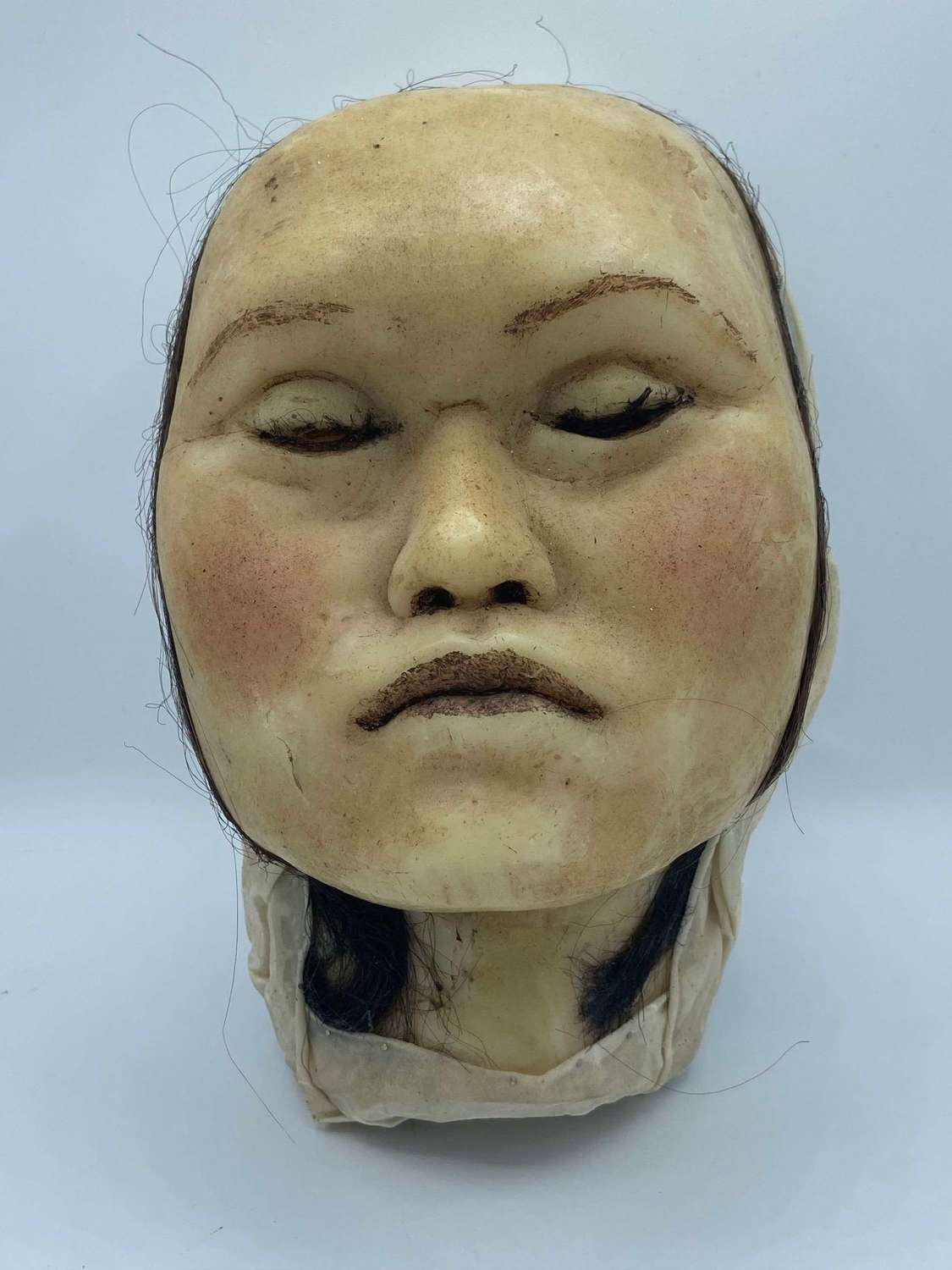 Antique 1890s Wax Moulage Death Mask Middle Aged Female