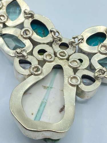 Beautiful Chunky Sterling Silver & Faceted Multi Gemstone Necklace