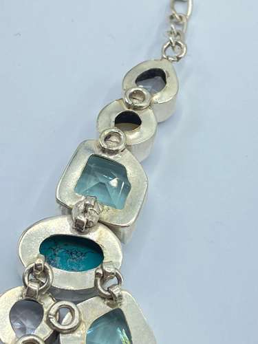 Beautiful Chunky Sterling Silver & Faceted Multi Gemstone Necklace