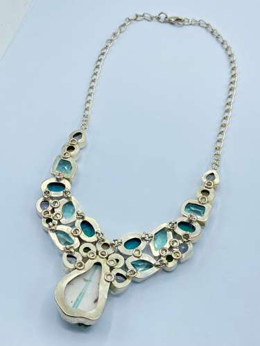 Beautiful Chunky Sterling Silver & Faceted Multi Gemstone Necklace