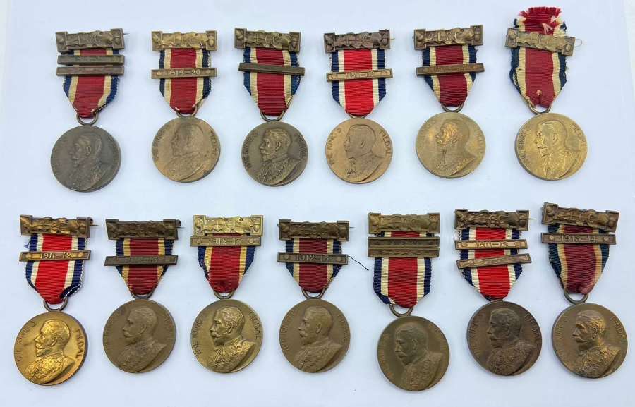Antique Lot Of The Kings Attendance Medals London County Council