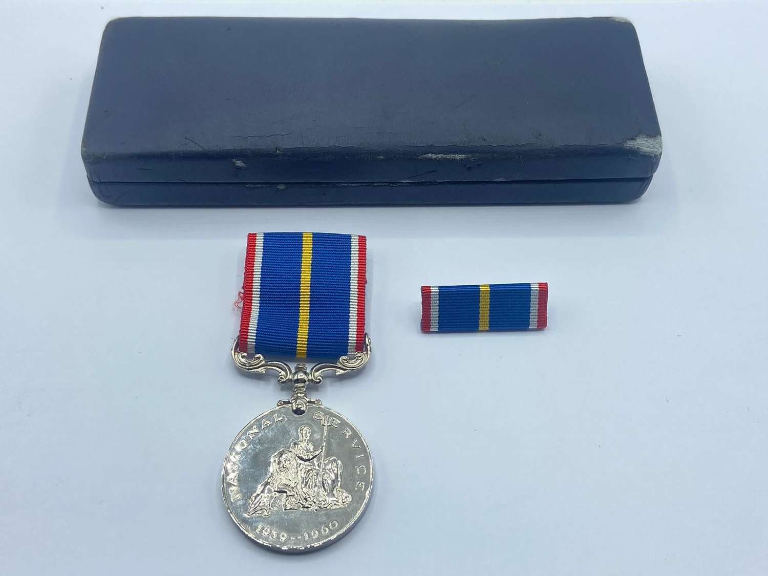 Post WW2 British National Service Mounted Medal & Case