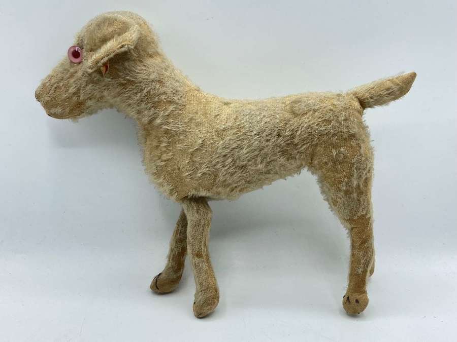 Antique Stiff Rod Pink Glass Eyed Mohair Dog With Signed Steiff Button