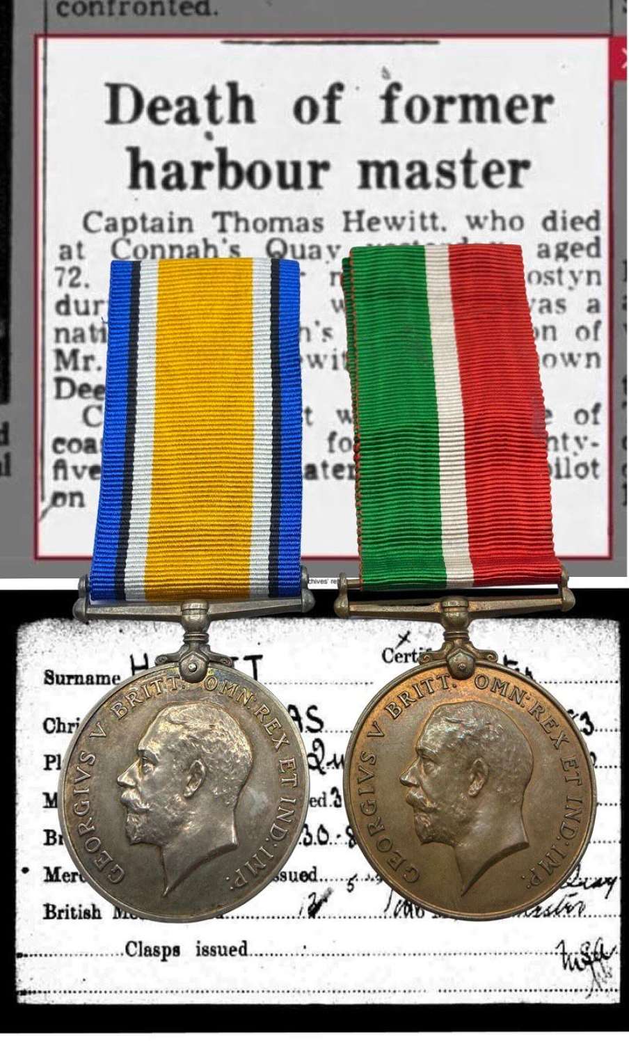 WW1 Welsh Harbour Master Captain Thomas Hewitt Medal Group & Research