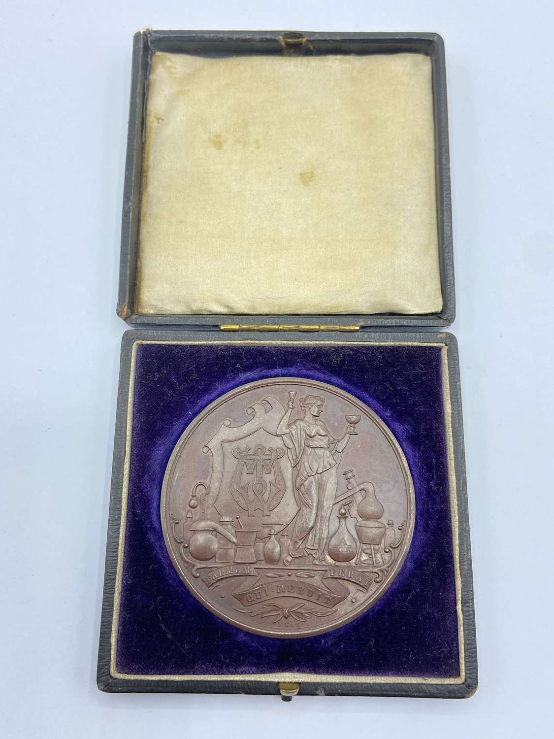 Antique 1902 The Metropolitan College of Pharmacy Bronze Medal & Box