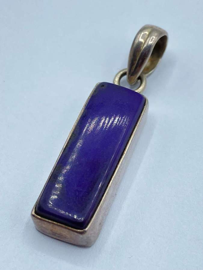 Beautiful Vintage Sterling Silver & Polished Amethyst Necklace Pendant