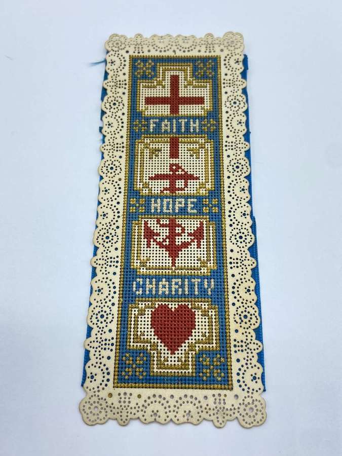 Beautiful Victorian Embroidered Sampler Faith Hope Charity Bookmark