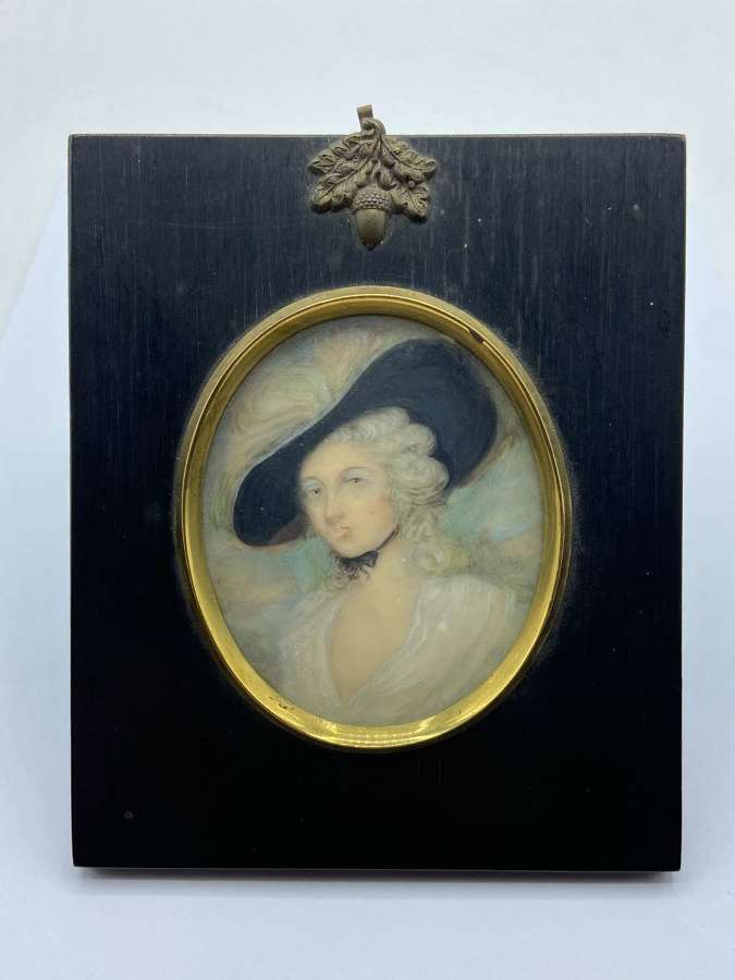 Antique Framed Hand Painted Portrait Miniature Of A Young Lady