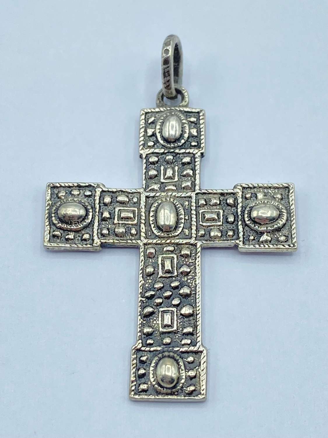 Vintage German 835 Silver Detailed Patterned Byzantine Cross Pendant