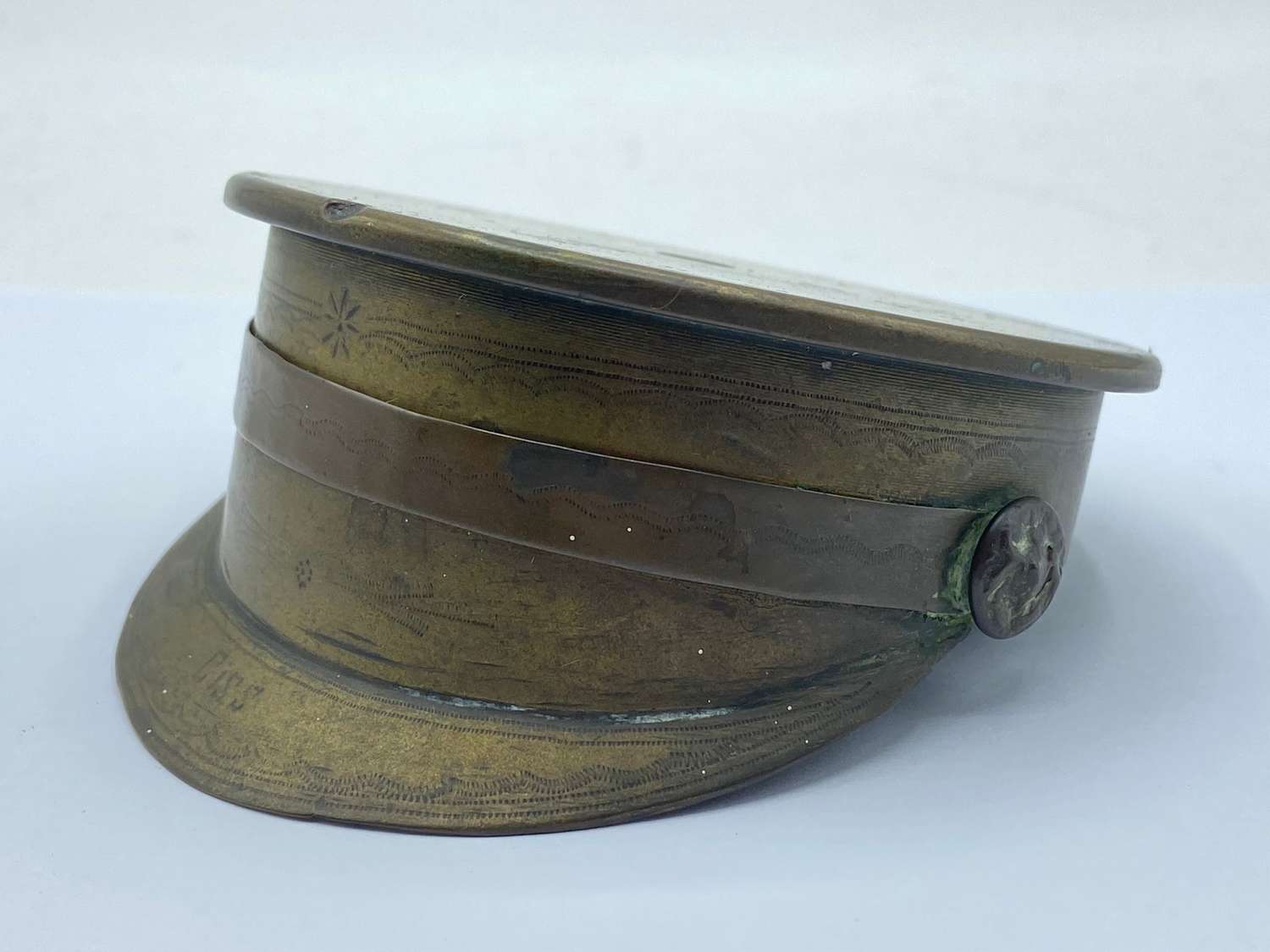 Large WW1 British Brass Trench Art Officers Cap Made From German Shell