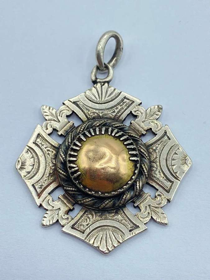 Beautiful Antique Sterling Silver Gold Fronted Medal Fob