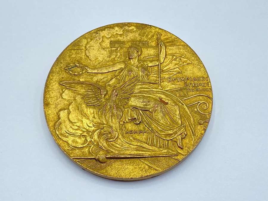Antique 1906 Greek Athens Gilded Bronze Participation Olympic Medal