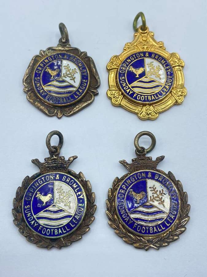 Vintage 1950s Orpington & Bromley Sunday Football League Enamel Medals