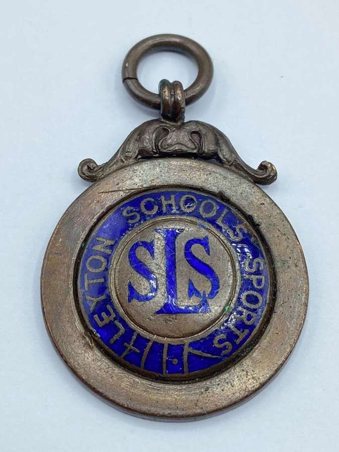Antique 1927 Bronze & Blue Enamel Leyton Schools Sports Medal