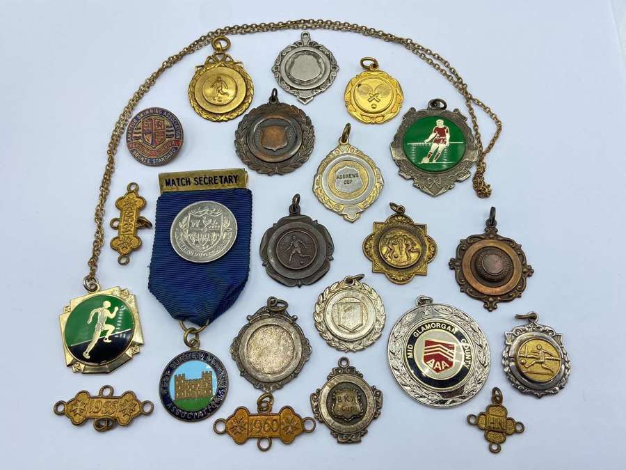 Vintage Job Lot Of Sports Medals Football Bowling Running Etc