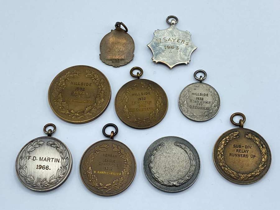 Vintage Job Lot Of 9 Nicely Detailed Sports Medals