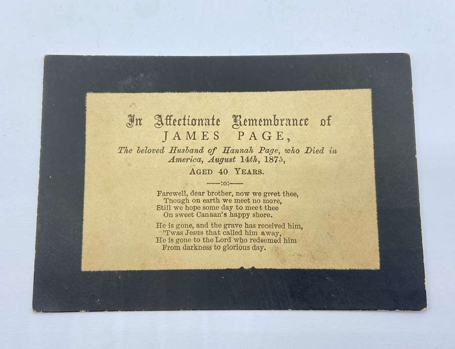 Antique Mourning Gothic Funeral Card To James Page Who Died 1875