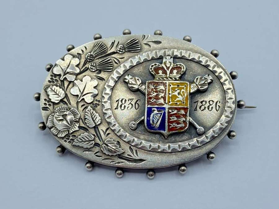Antique Silver & Enamel Queen Victoria Golden Jubilee Brooch