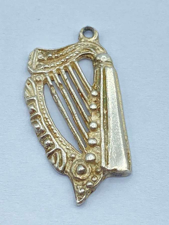 Large Vintage Silver Hallmarked Detailed Irish Harp Bracelet Charm