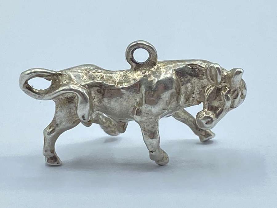 Large Vintage Sterling Silver Charging Spanish Bull Bracelet Charm