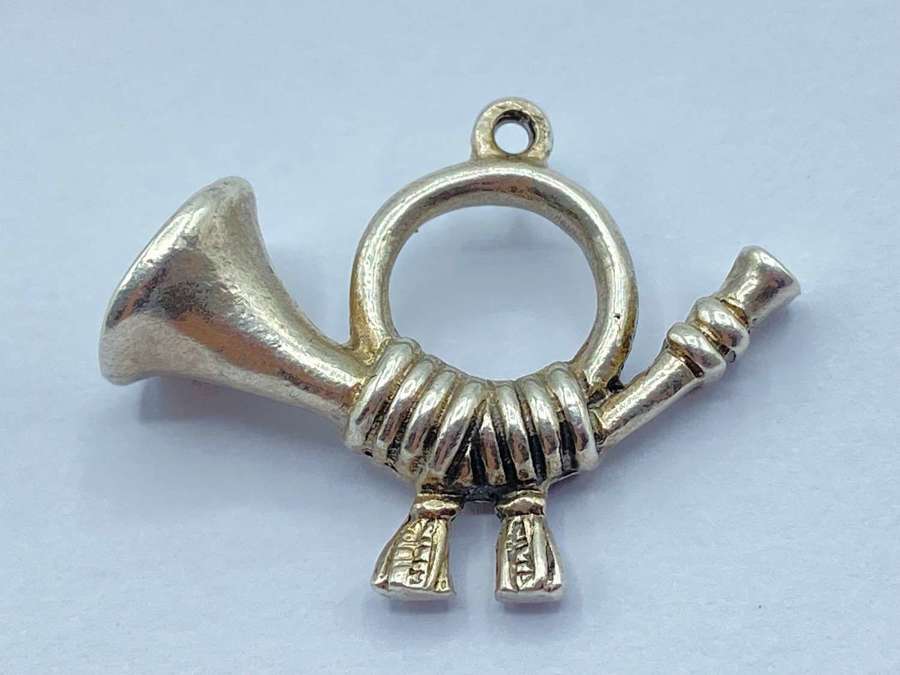 Large Vintage Sterling Silver Hunting Horn Bracelet Charm