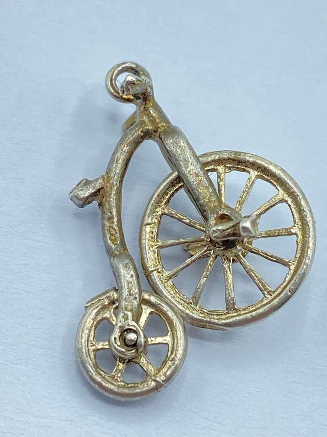Vintage Sterling Silver Penny Farthing Moving Wheels Bracelet Charm