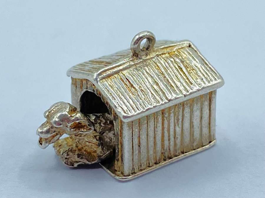 Vintage Sterling Silver Moving Dog In The Dog House Bracelet Charm