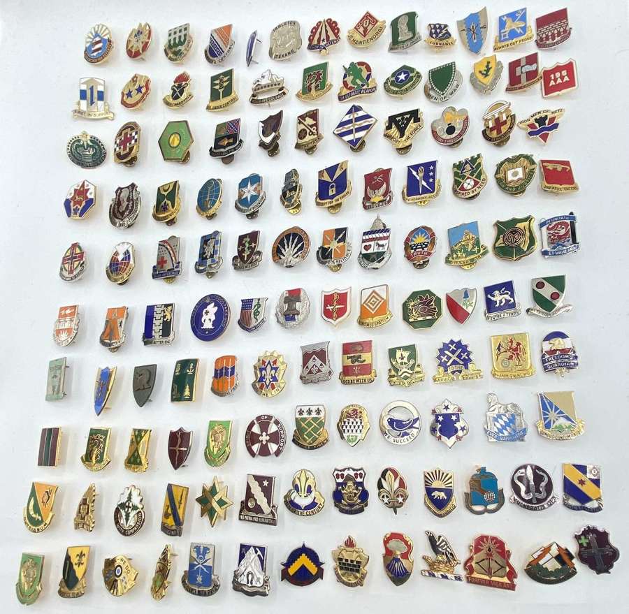 Post WW2 United States Army Enamel Unit Crest Badges Huge Lot Of 131