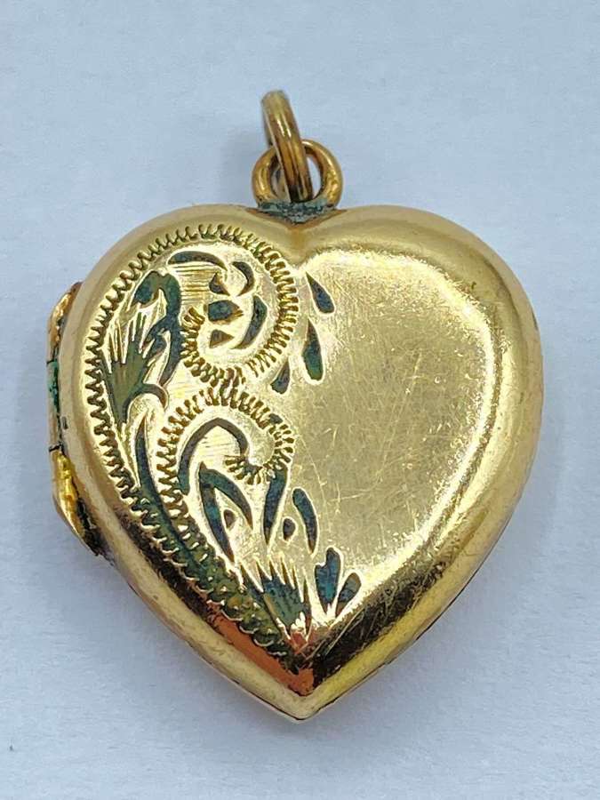 Vintage 1950s Rolled Gold Florally Decorated Heart Locket Pendant