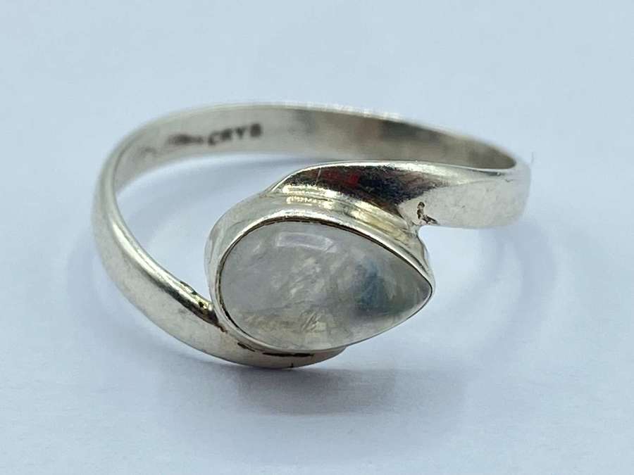 Serling Silver & Moonstone Gemstone Ring Size K 1/2 By Crystals Uk