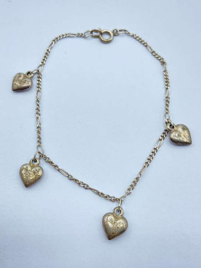Vintage Ladies Sterling Silver Heart Charm Bracelet Signed IBB