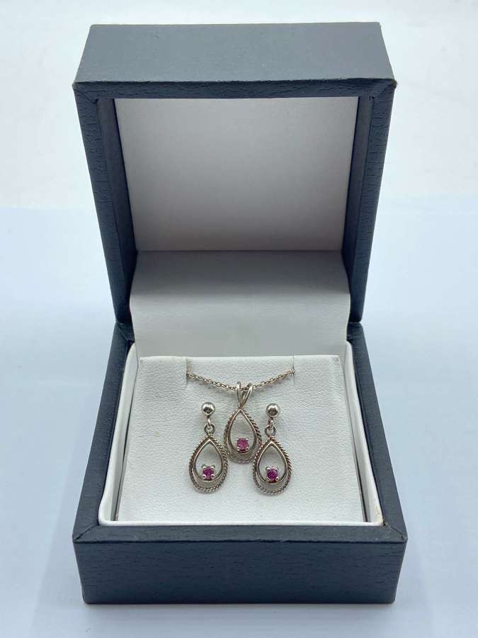Sterling Silver & Pink Topaz Earrings & Necklace By Lords Of London