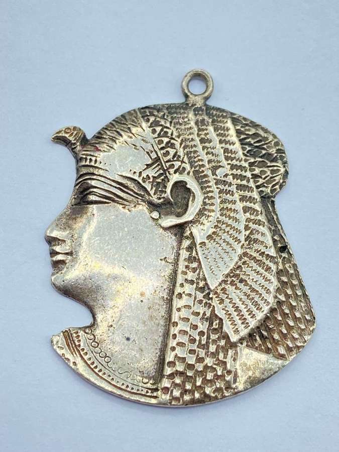 Vintage Sterling Silver Egyptian Revival Pharaoh Head Necklace Pendant