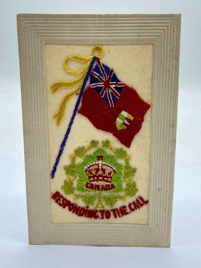 WW1 Embroidered Canadian Army “Responding To The Call” Silk Postcard