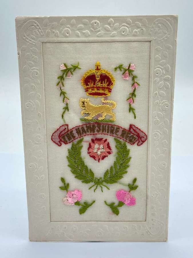 WW1 Embroidered British Army The Hampshire Regiment Silk Postcard