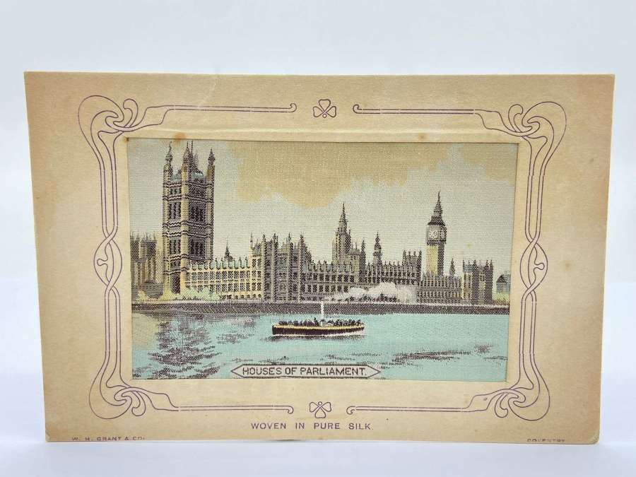 Antique Early 1900s Houses Of Parliament Woven In Pure Silk Postcard