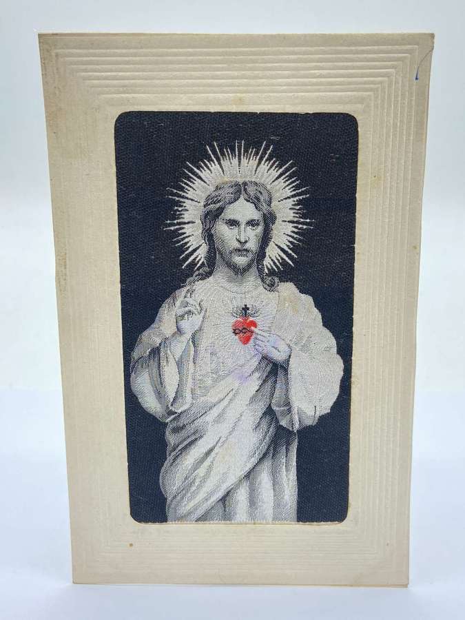 WW1 Embroidered Catholic Silk Woven Jesus Christ Postcard