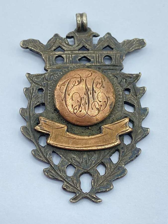 Beautiful Antique 1913 Silver Hallmarked & Gold Fronted Medal Fob