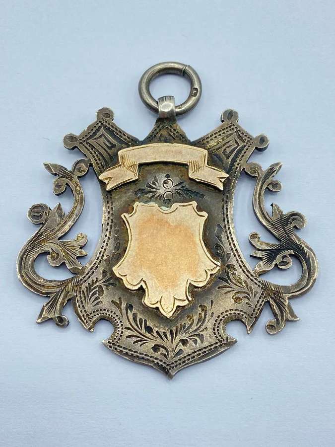 Antique 1911 Silver Hallmarked & Gold Fronted Large Medal Fob