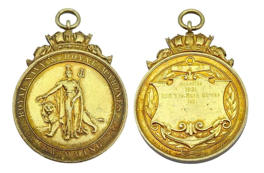Pre WW2 1931 Royal Navy & Royal Marines Swimming Medal Back Stroke