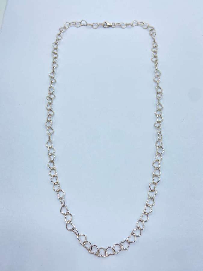 Vintage Sterling Silver Heart Shaped Chain Link Necklace