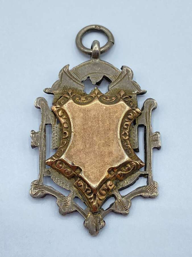 Antique Art Nouveau Sterling Silver & Rose Gold Fronted Medal Fob