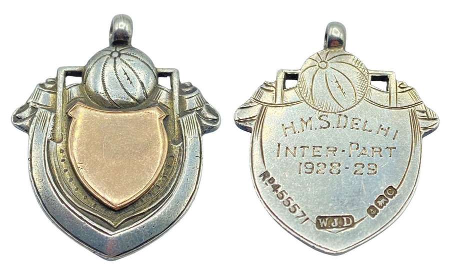 Pre WW2 Royal Navy HMS Delhi 1928-29 Football Silver Hallmarked Medal