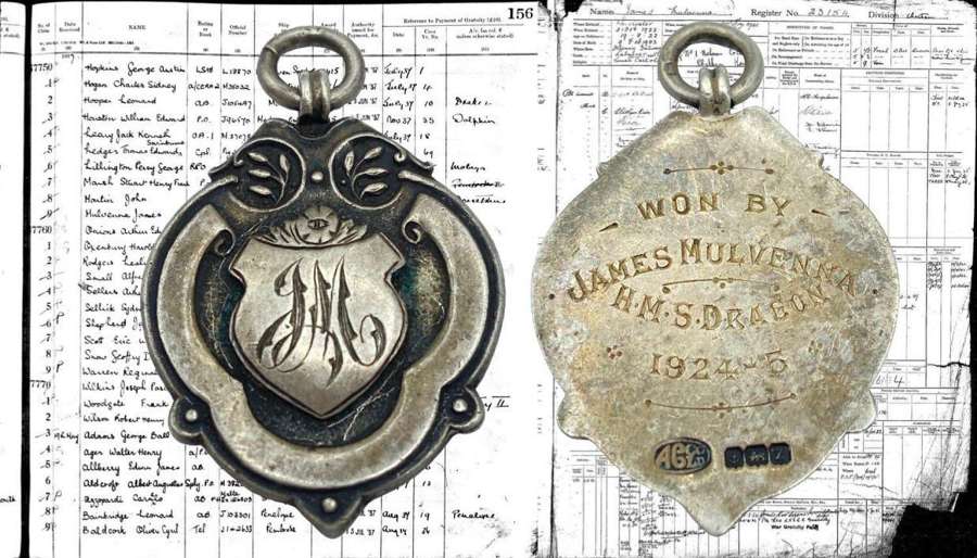 WW1 Silver Royal Navy HMS Dragon Sports Medal To James Mulvenna